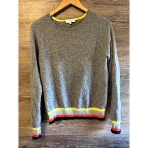 J. Society 100% Cashmere Sweater Sz medium Grey Preppy Stripped Crew Neck